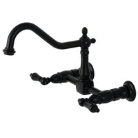 Thumbnail for Kingston Brass KS1240PKL Duchess Two-Handle Wall Mount Bridge Kitchen Faucet, Matte Black - BNGBath