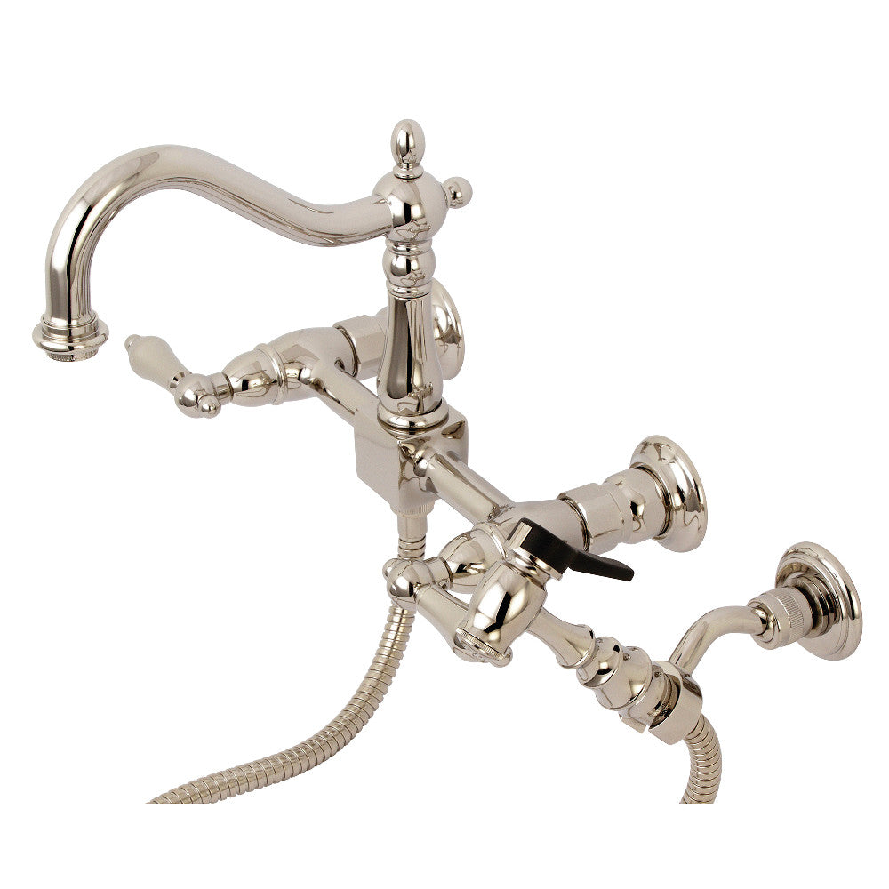 Kingston Brass KS1266ALBS Heritage Wall Mount Bridge Kitchen Faucet with Brass Sprayer, Polished Nickel - BNGBath