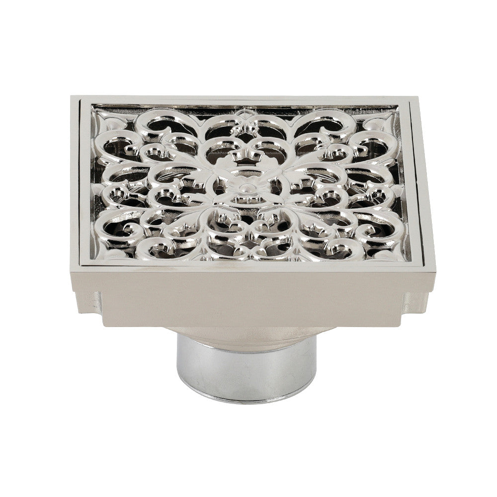 Kingston Brass BSF9771PN Watercourse Scroll 4" Square Grid Shower Drain, Polished Nickel - BNGBath