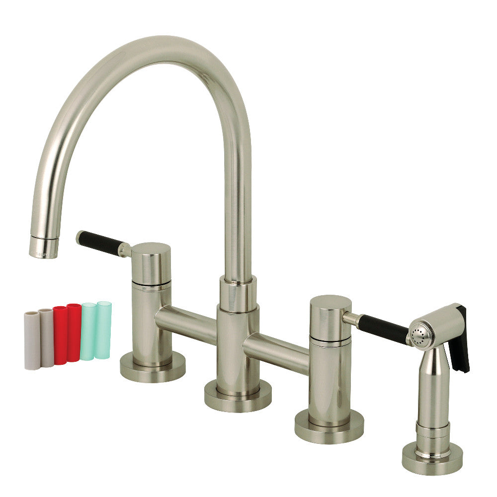 Kingston Brass KS8278DKLBS Concord Two-Handle Bridge Kitchen Faucet with Brass Side Sprayer, Brushed Nickel - BNGBath