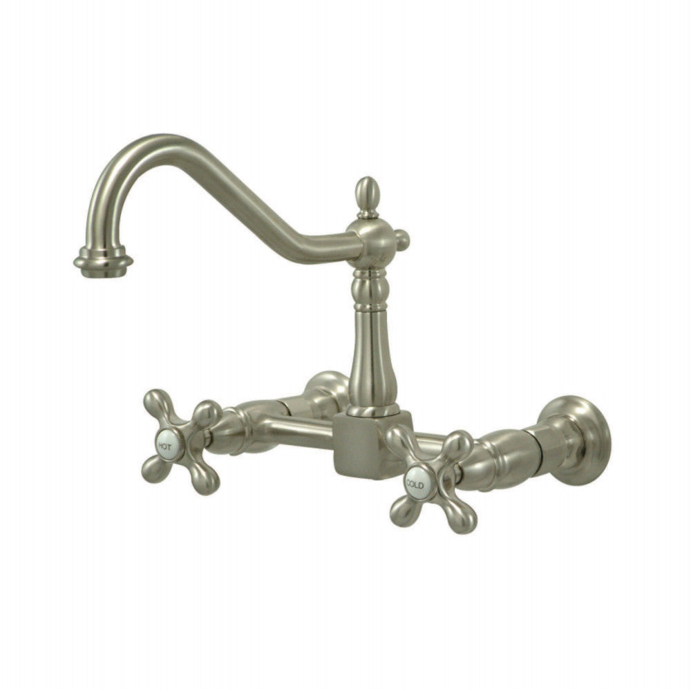 Kingston Brass KS1248AX Heritage Two-Handle Wall Mount Bridge Kitchen Faucet, Brushed Nickel - BNGBath