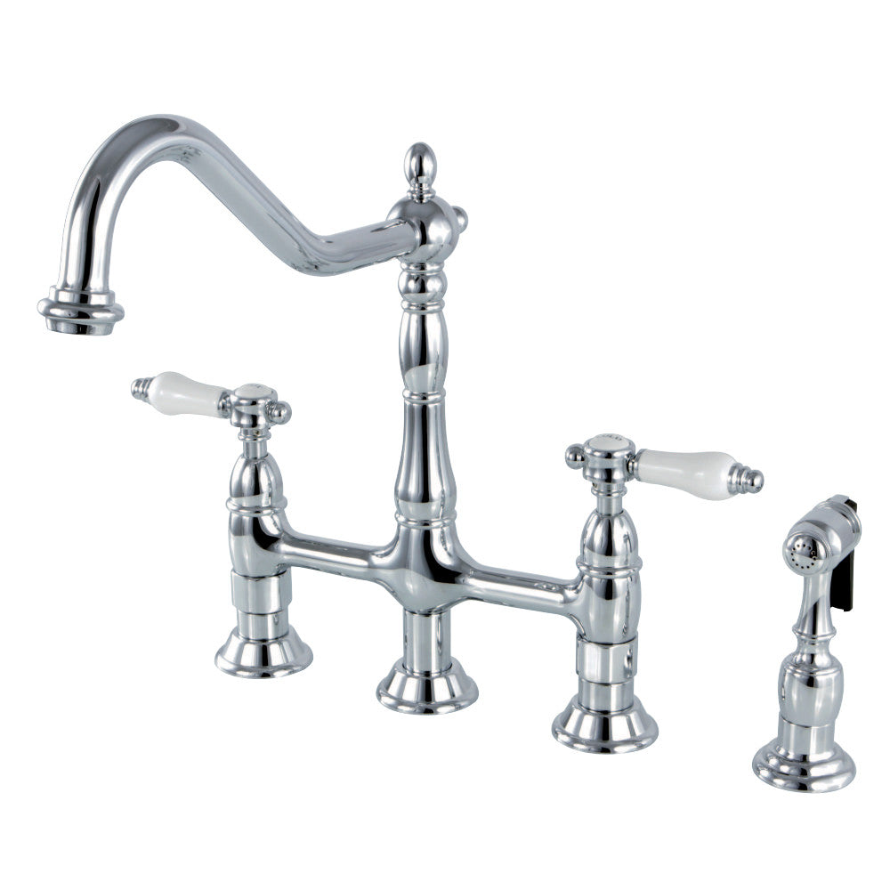 Kingston Brass KS1271BPLBS Bel-Air Bridge Kitchen Faucet with Brass Sprayer, Polished Chrome - BNGBath