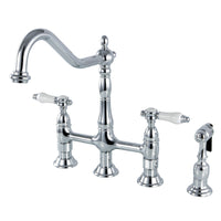 Thumbnail for Kingston Brass KS1271BPLBS Bel-Air Bridge Kitchen Faucet with Brass Sprayer, Polished Chrome - BNGBath