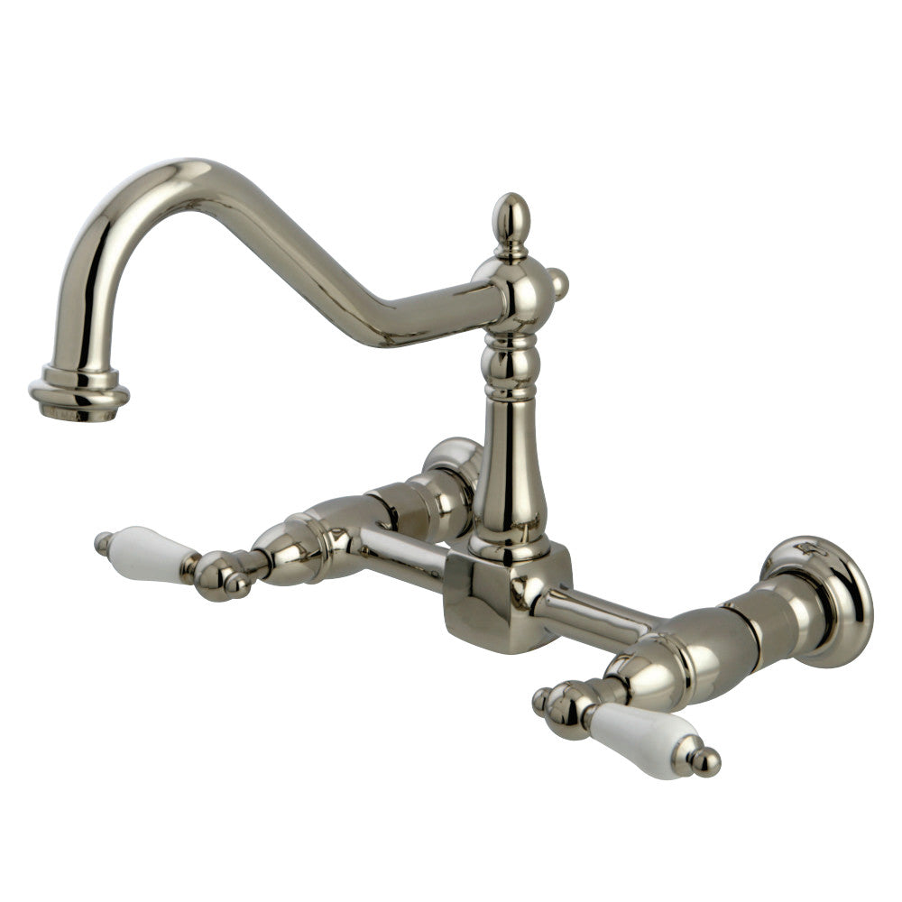 Kingston Brass KS1246PL Heritage Two-Handle Wall Mount Bridge Kitchen Faucet, Polished Nickel - BNGBath