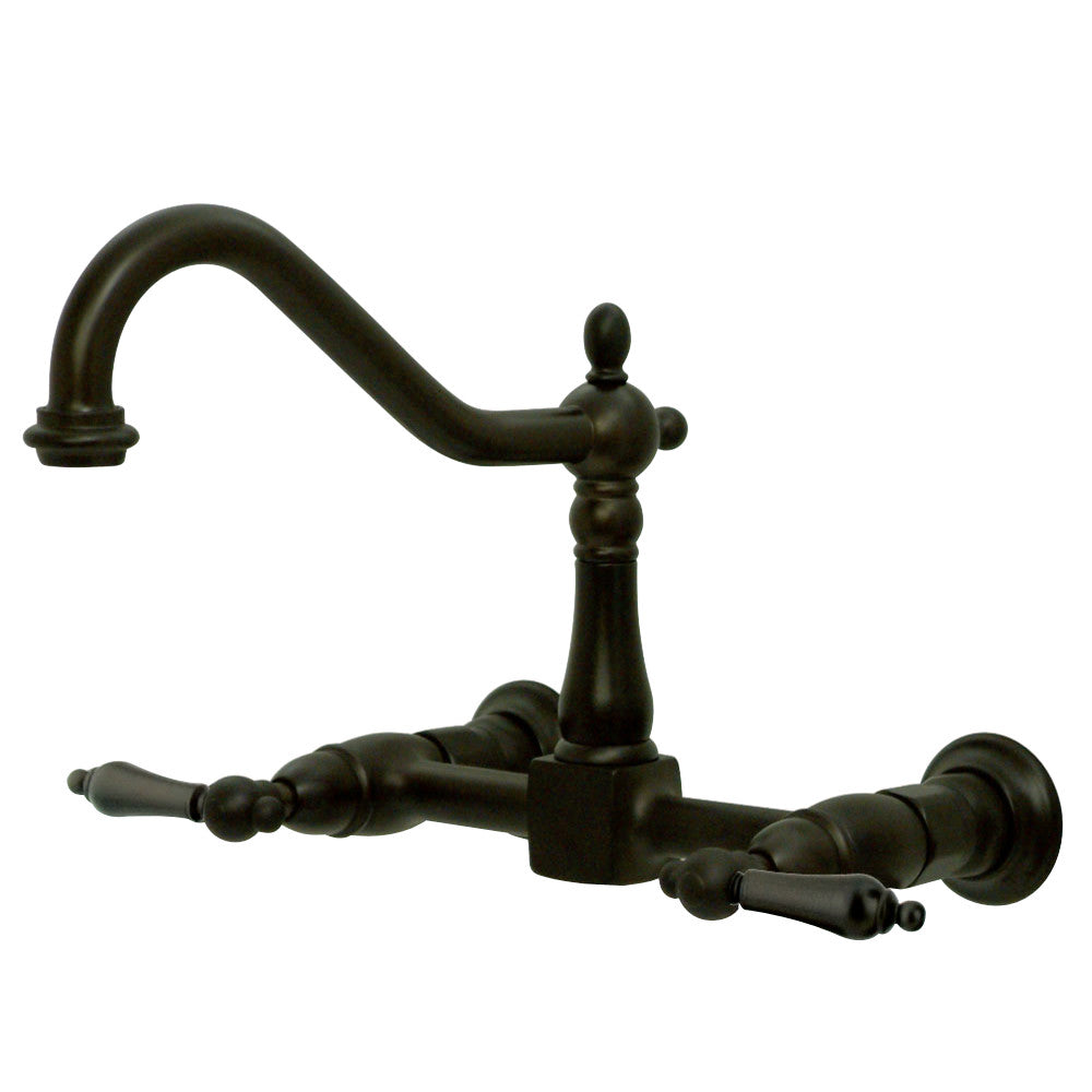 Kingston Brass KS1245AL Heritage Two-Handle Wall Mount Bridge Kitchen Faucet, Oil Rubbed Bronze - BNGBath