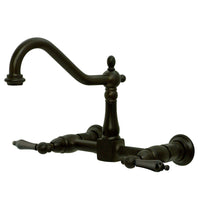 Thumbnail for Kingston Brass KS1245AL Heritage Two-Handle Wall Mount Bridge Kitchen Faucet, Oil Rubbed Bronze - BNGBath