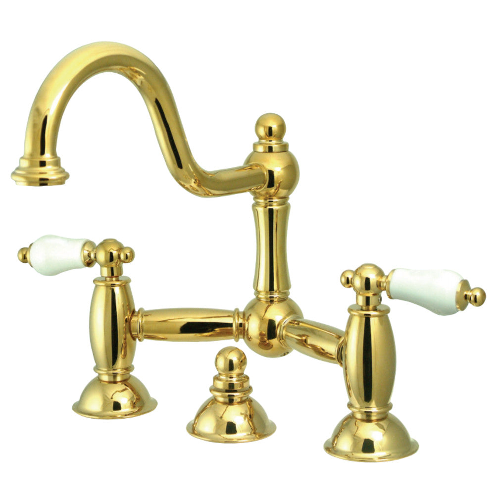 Kingston Brass KS3912PL Restoration Bathroom Bridge Faucet, Polished Brass - BNGBath