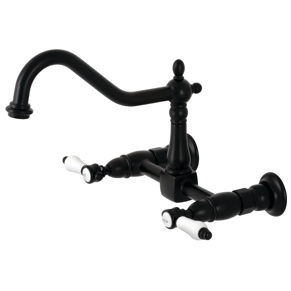 Kingston Brass KS1240BPL Bel-Air Wall Mount Bridge Kitchen Faucet, Matte Black - BNGBath