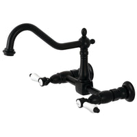 Thumbnail for Kingston Brass KS1240BPL Bel-Air Wall Mount Bridge Kitchen Faucet, Matte Black - BNGBath