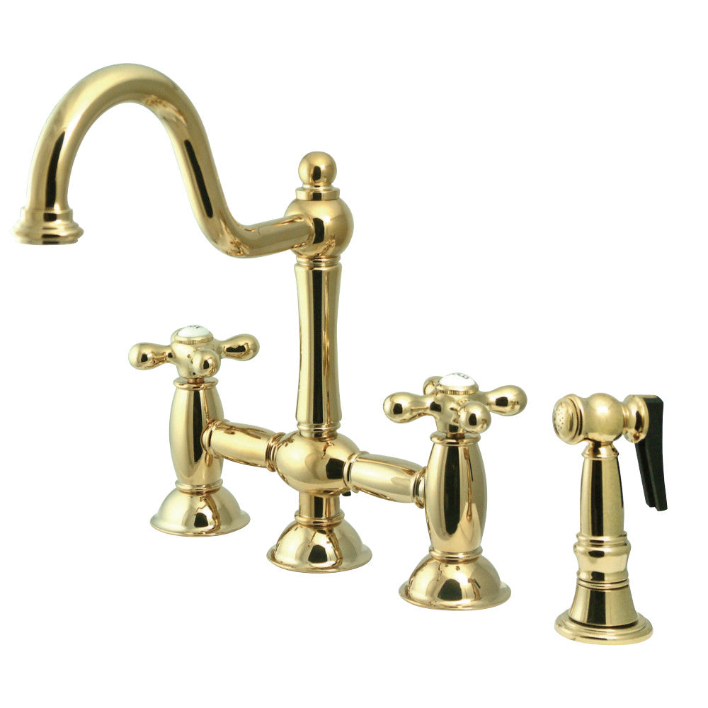 Kingston Brass KS3792AXBS Restoration Bridge Kitchen Faucet with Brass Sprayer, Polished Brass - BNGBath