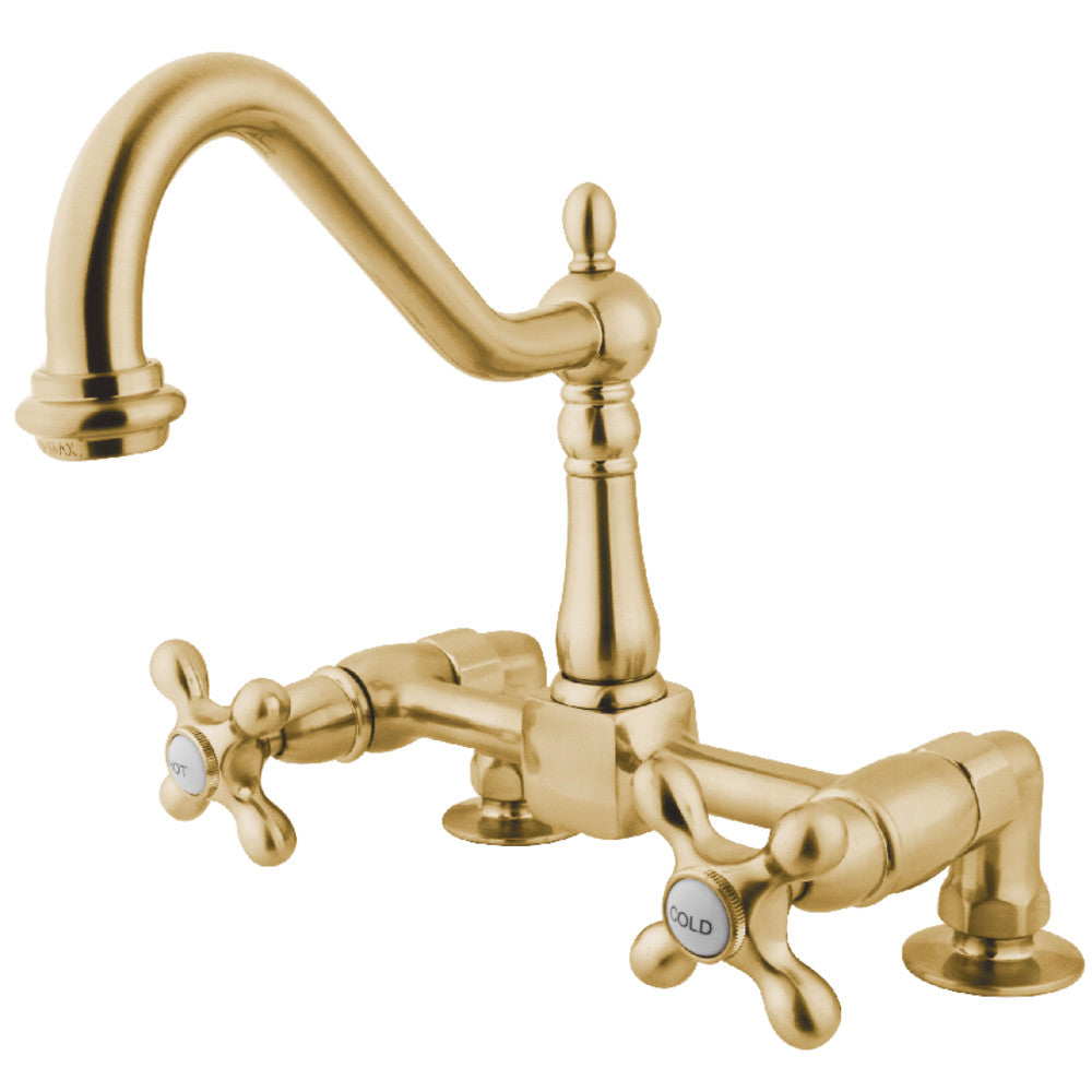 Kingston Brass KS1142AX Heritage Two-Handle Bridge Kitchen Faucet, Polished Brass - BNGBath