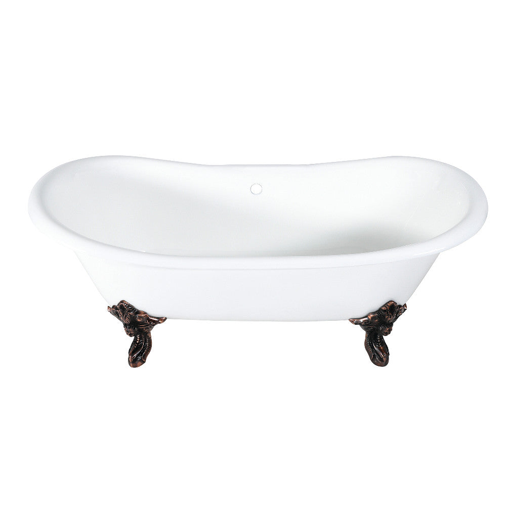 Aqua Eden VCTNDS7231NL5 72-Inch Cast Iron Double Slipper Clawfoot Tub (No Faucet Drillings), White/Oil Rubbed Bronze - BNGBath