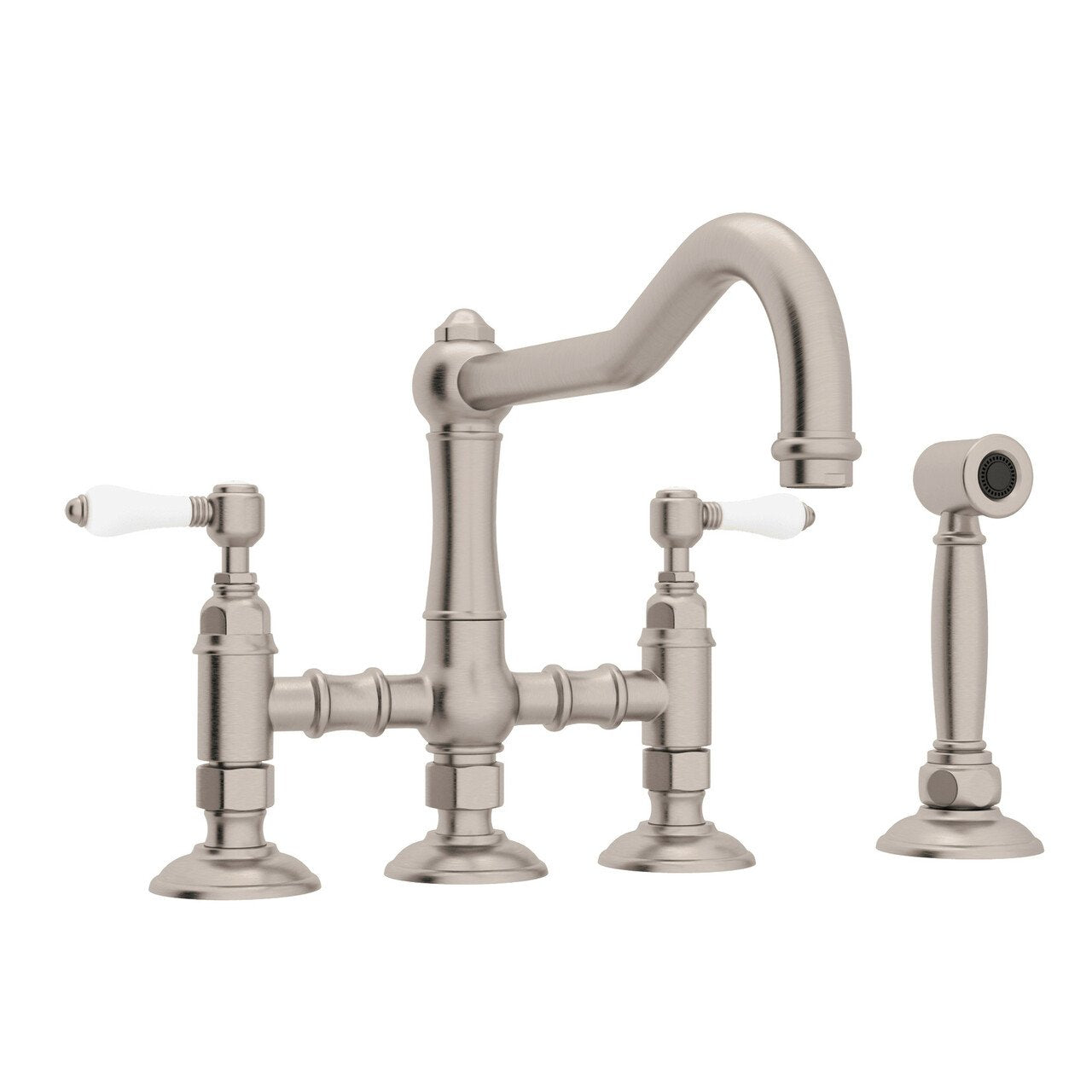 ROHL Acqui Deck Mount Column Spout 3 Leg Bridge Kitchen Faucet with Sidespray - BNGBath