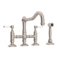 Thumbnail for ROHL Acqui Deck Mount Column Spout 3 Leg Bridge Kitchen Faucet with Sidespray - BNGBath