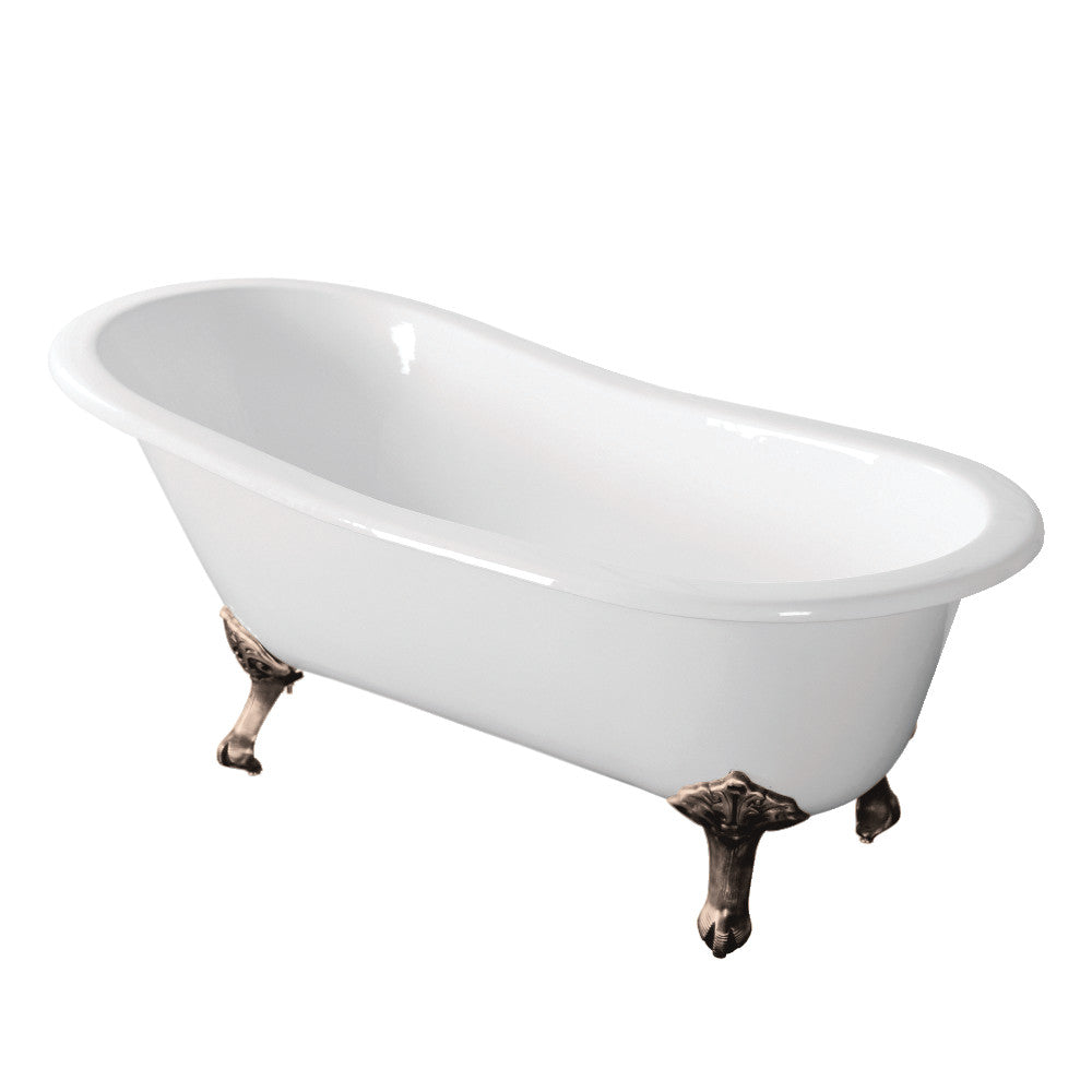 Aqua Eden VCTND673122ZB8 67-Inch Cast Iron Single Slipper Clawfoot Tub (No Faucet Drillings), White/Brushed Nickel - BNGBath