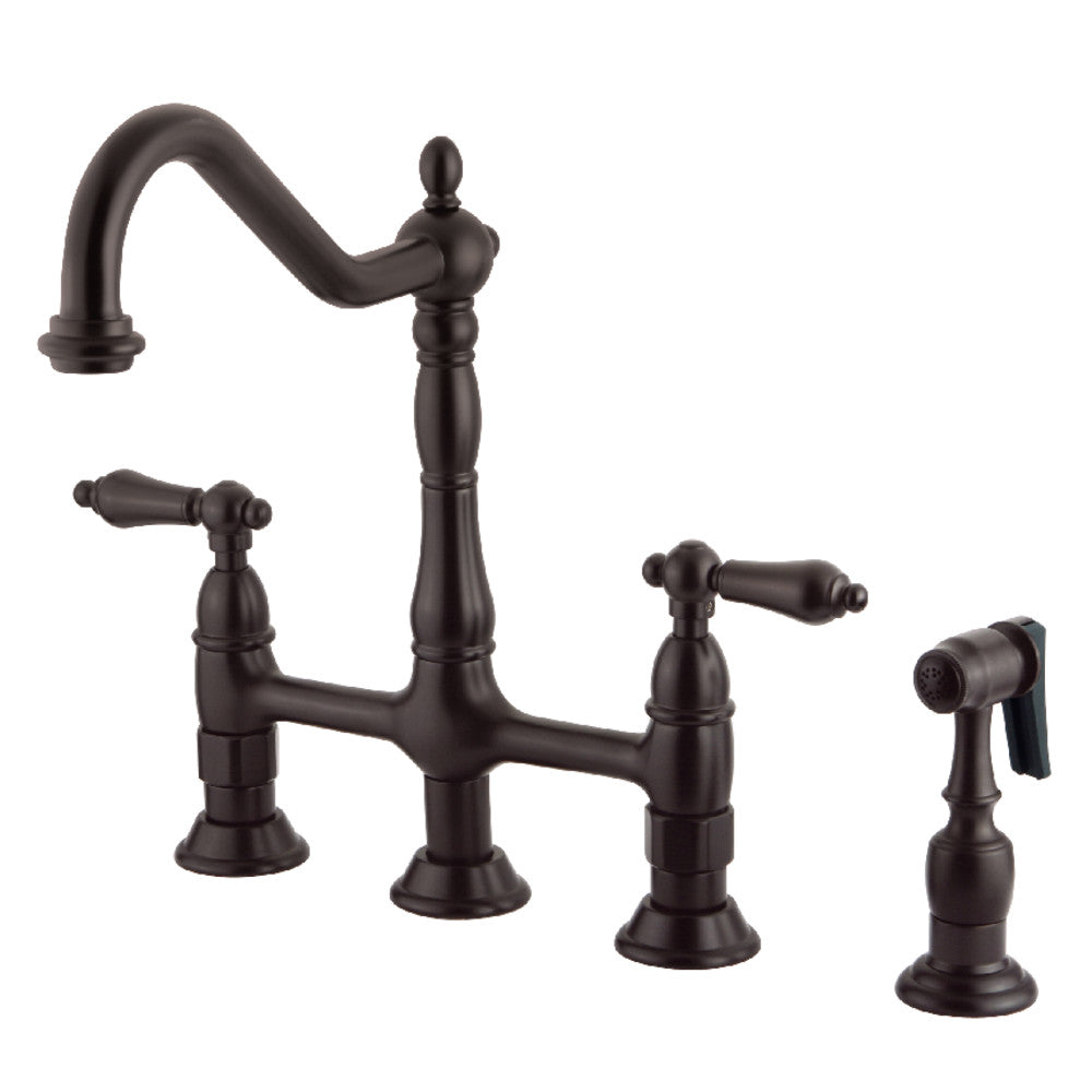 Kingston Brass KS1275ALBS Heritage Bridge Kitchen Faucet with Brass Sprayer, Oil Rubbed Bronze - BNGBath