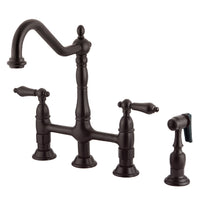 Thumbnail for Kingston Brass KS1275ALBS Heritage Bridge Kitchen Faucet with Brass Sprayer, Oil Rubbed Bronze - BNGBath