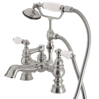 Thumbnail for Kingston Brass CC1154T8 Vintage 7-Inch Deck Mount Tub Faucet with Hand Shower, Brushed Nickel - BNGBath