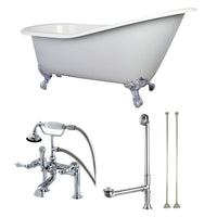 Thumbnail for 62-Inch Cast Iron Single Slipper Clawfoot Tub Combo W/ Faucet and Supply Lines - BNGBath