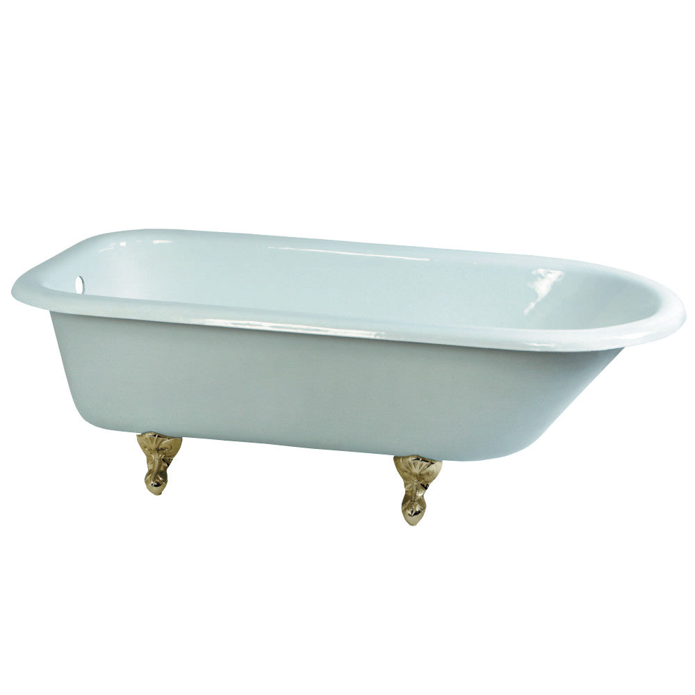 Aqua Eden NHVCTND673123T2 66-Inch Cast Iron Roll Top Clawfoot Tub (No Faucet Drillings), White/Polished Brass - BNGBath