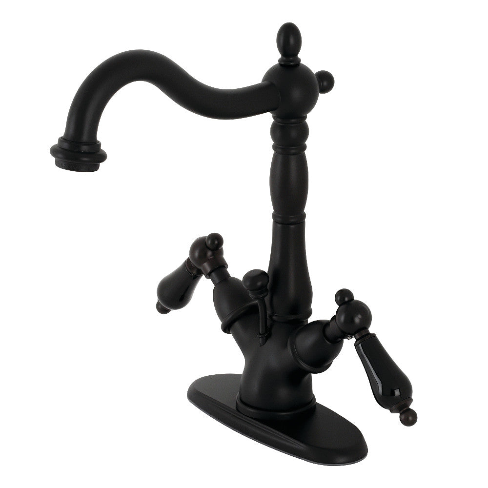 Kingston Brass KS1430PKL Duchess Two-Handle Bathroom Faucet with Brass Pop-Up and Cover Plate, Matte Black - BNGBath