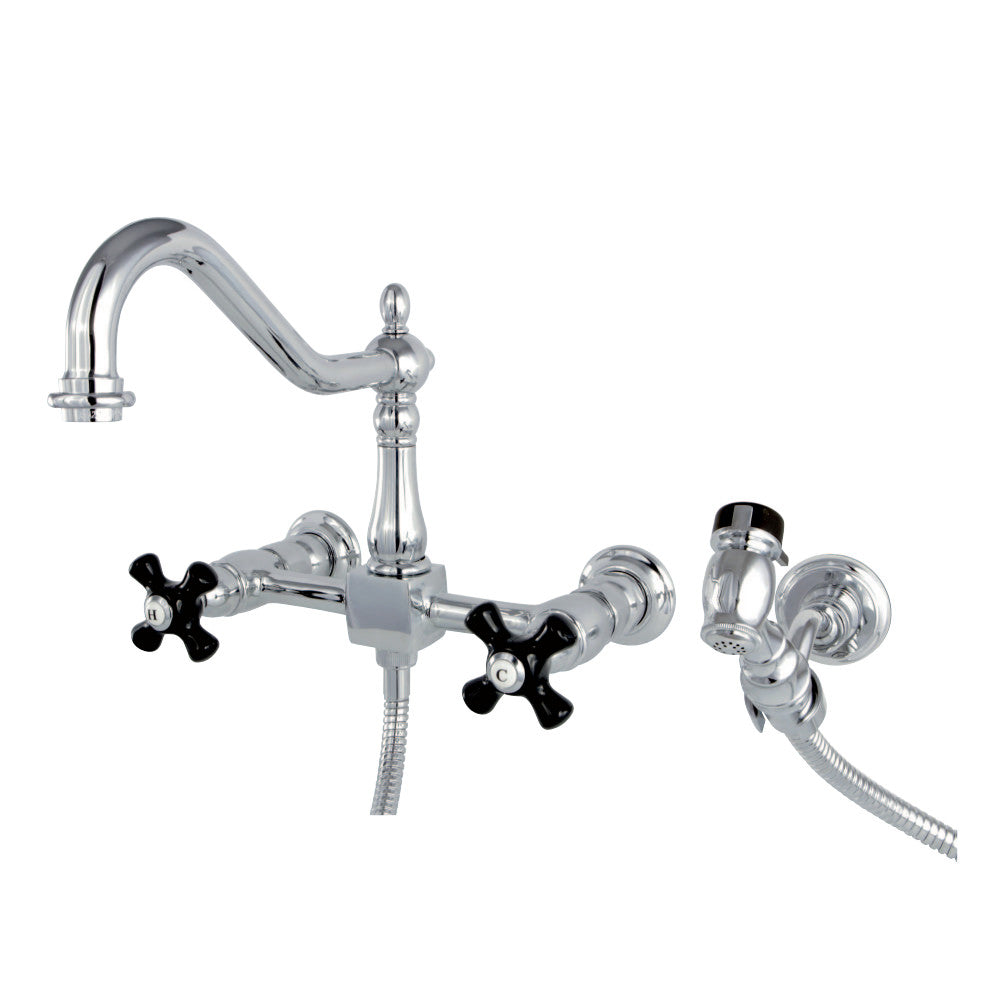 Kingston Brass KS1241PKXBS Duchess Wall Mount Bridge Kitchen Faucet with Brass Sprayer, Polished Chrome - BNGBath