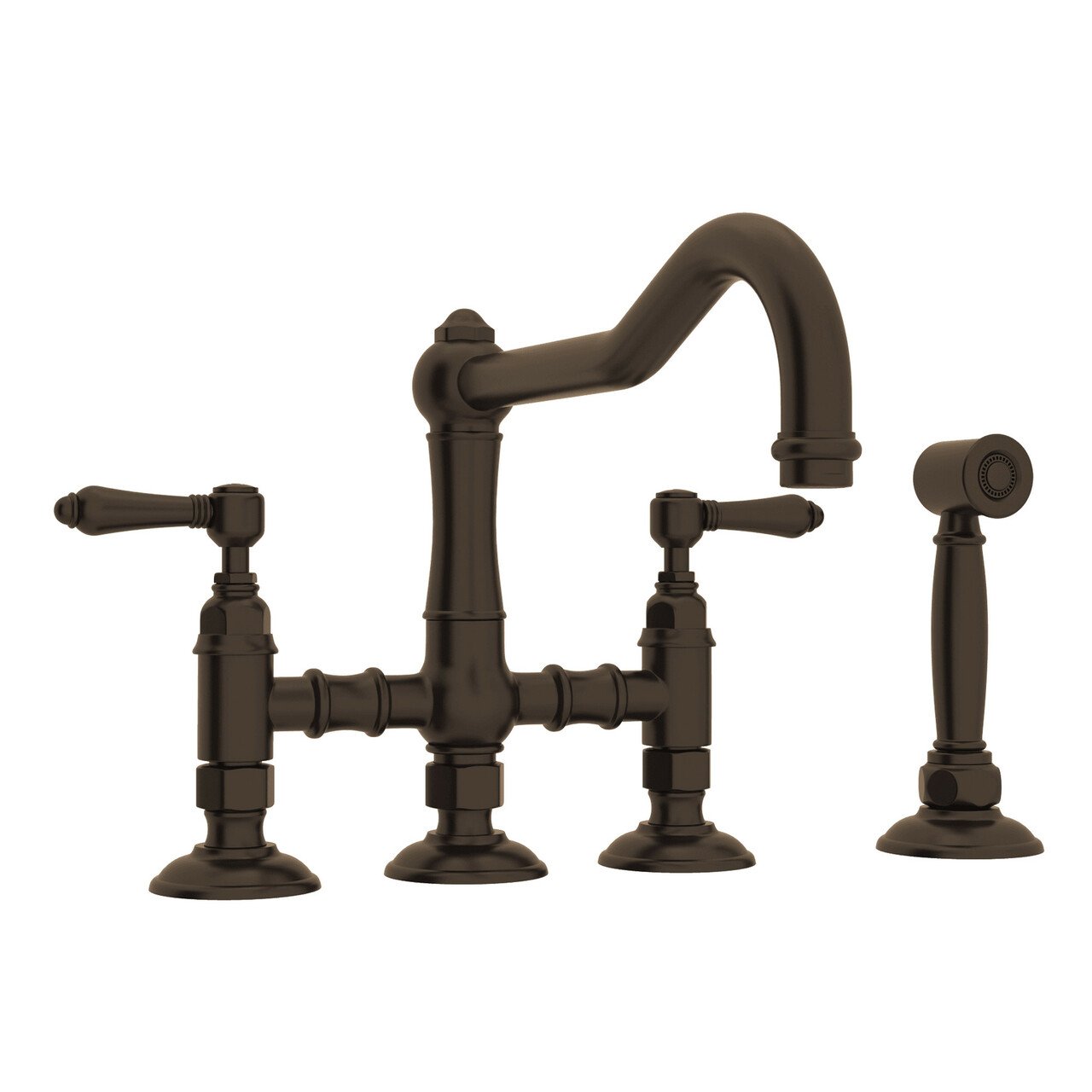 ROHL Acqui Deck Mount Column Spout 3 Leg Bridge Kitchen Faucet with Sidespray - BNGBath