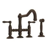 Thumbnail for ROHL Acqui Deck Mount Column Spout 3 Leg Bridge Kitchen Faucet with Sidespray - BNGBath