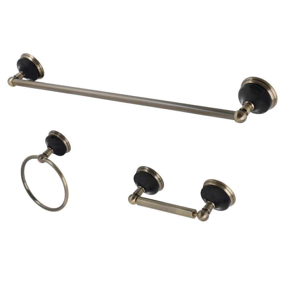 Kingston Brass BAK911148AB Water Onyx 3-Piece Bathroom Accessory Set, Antique Brass - BNGBath