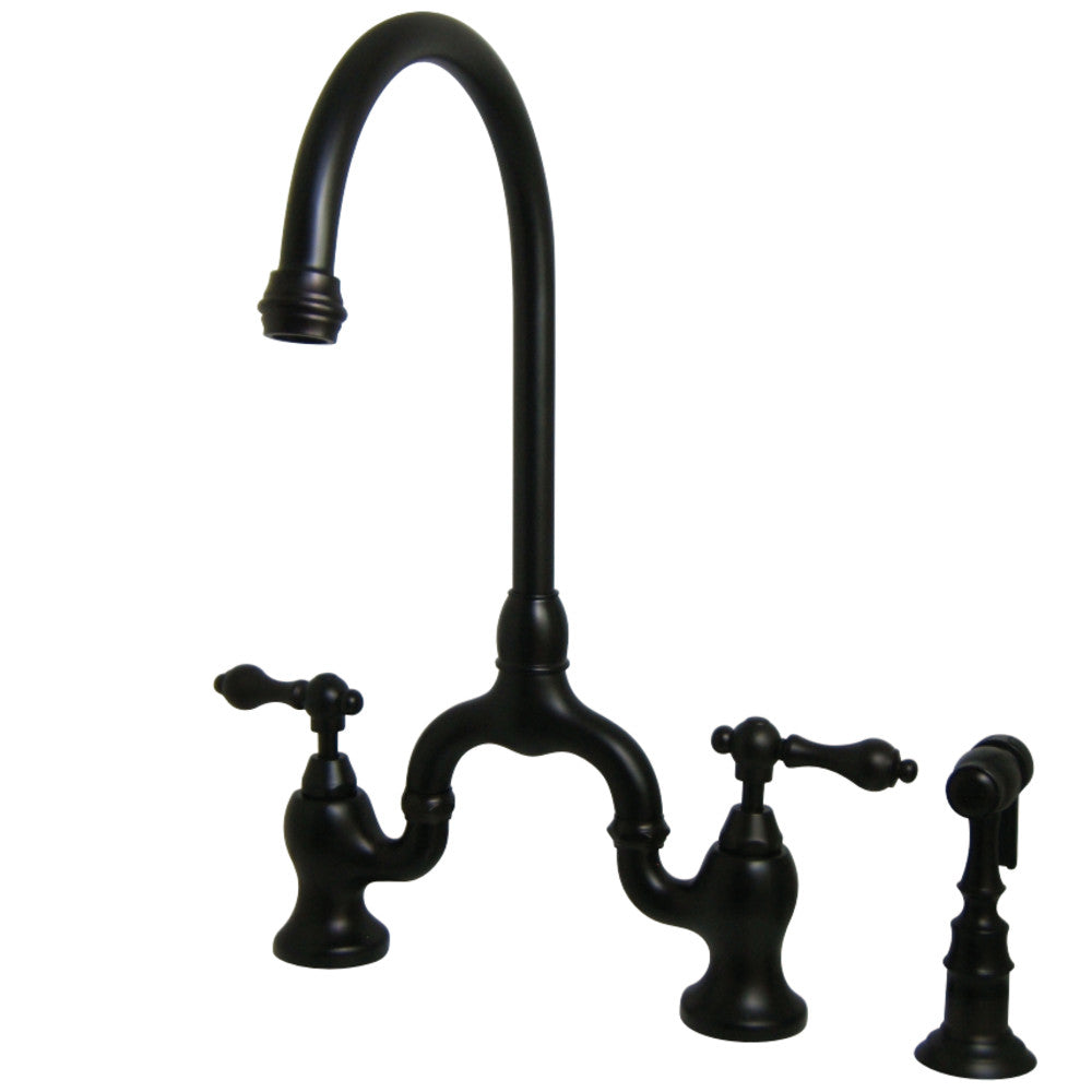 Kingston Brass KS7795ALBS English Country Kitchen Bridge Faucet with Brass Sprayer, Oil Rubbed Bronze - BNGBath