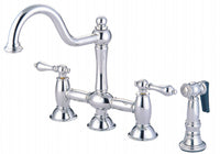 Thumbnail for Kingston Brass KS3791ALBS Restoration Bridge Kitchen Faucet with Brass Sprayer, Polished Chrome - BNGBath