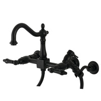 Thumbnail for Kingston Brass KS1260PKLBS Duchess Wall Mount Bridge Kitchen Faucet with Brass Sprayer, Matte Black - BNGBath