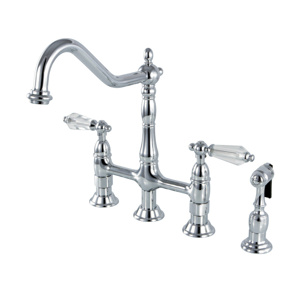 Kingston Brass KS1271WLLBS Wilshire Bridge Kitchen Faucet with Brass Sprayer, Polished Chrome - BNGBath