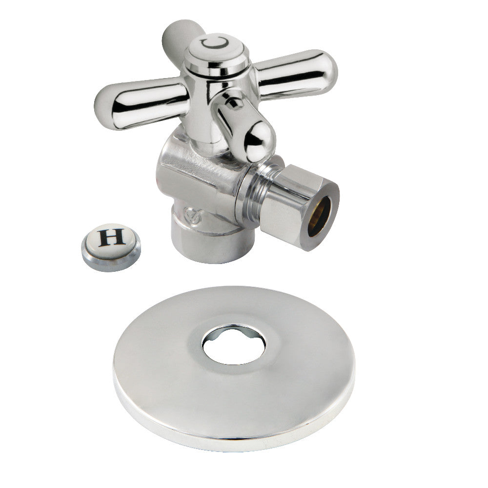 Kingston Brass CC43201XK 1/2" Sweat x 3/8" OD Comp Quarter-Turn Angle Stop Valve with Flange, Polished Chrome - BNGBath