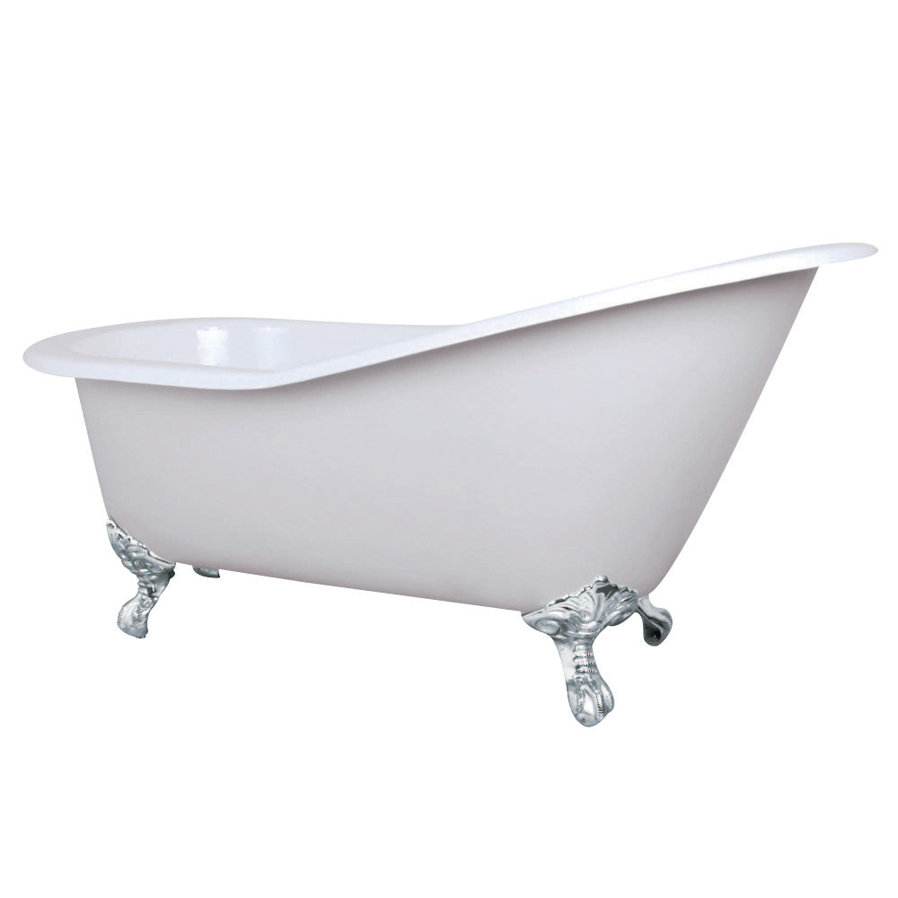 Aqua Eden NHVCTND653129B1 61-Inch Cast Iron Single Slipper Clawfoot Tub (No Faucet Drillings), White/Polished Chrome - BNGBath