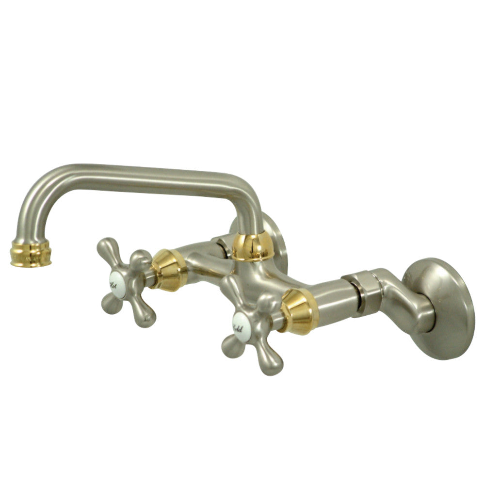 Kingston Brass KS213SNPB Kingston Two Handle Wall Mount Kitchen Faucet, Brushed Nickel/Polished Brass - BNGBath