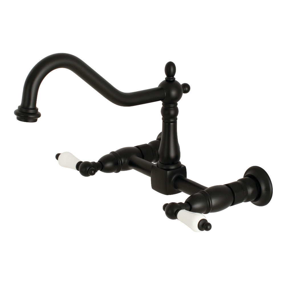 Kingston Brass KS1240PL Heritage Two-Handle Wall Mount Bridge Kitchen Faucet, Matte Black - BNGBath