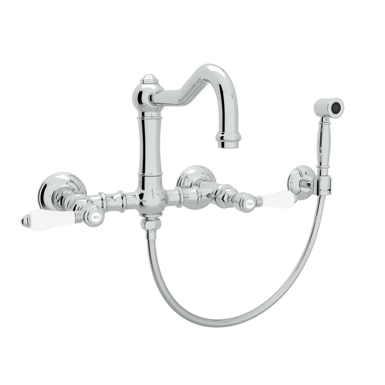 ROHL Acqui Wall Mount Column Spout Bridge Kitchen Faucet with Sidespray - BNGBath