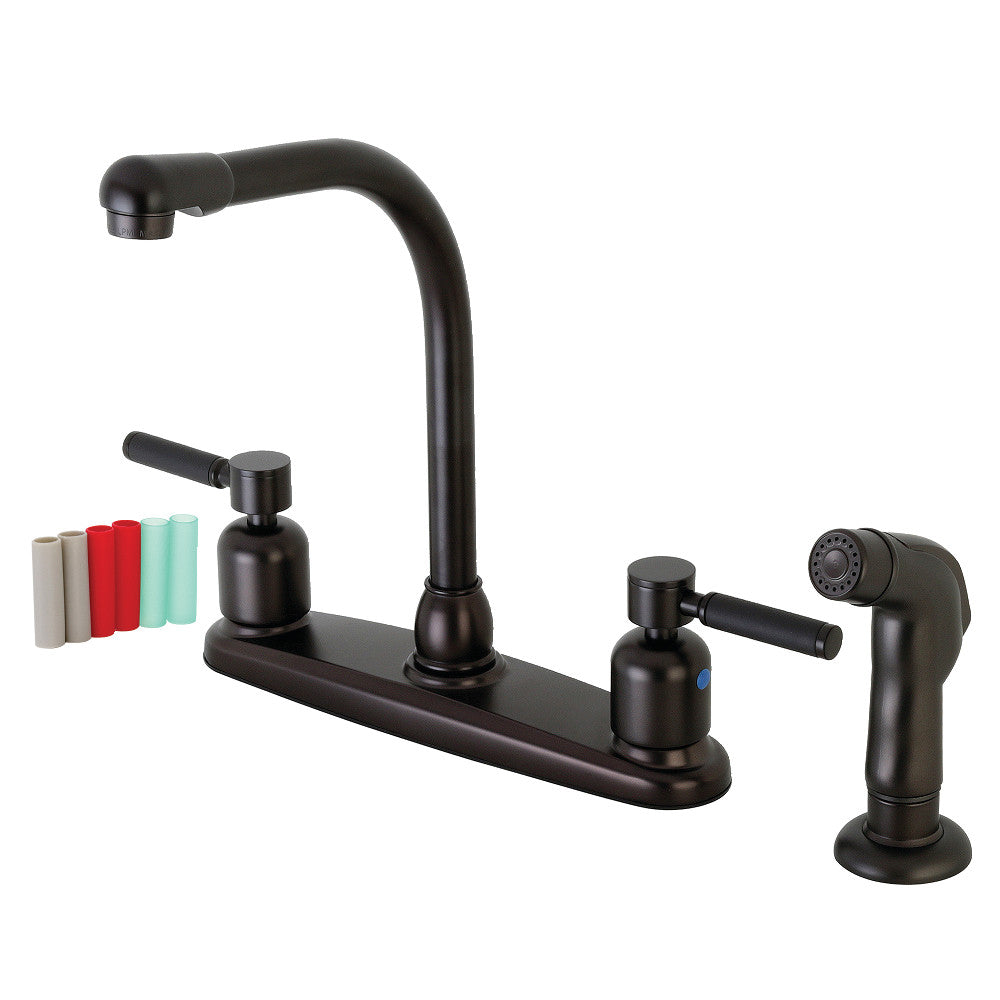 Kingston Brass FB755DKLSP Kaiser 8-Inch Centerset Kitchen Faucet with Sprayer, Oil Rubbed Bronze - BNGBath