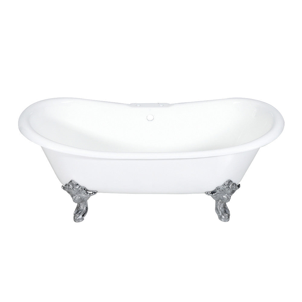 Aqua Eden VCT7DS7231NL1 72-Inch Cast Iron Double Slipper Clawfoot Tub with 7-Inch Faucet Drillings, White/Polished Chrome - BNGBath