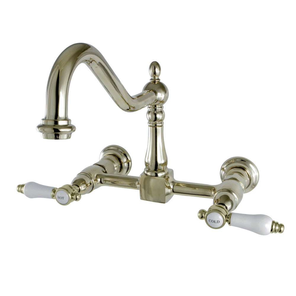 Kingston Brass KS1242BPL Bel-Air Wall Mount Bridge Kitchen Faucet, Polished Brass - BNGBath