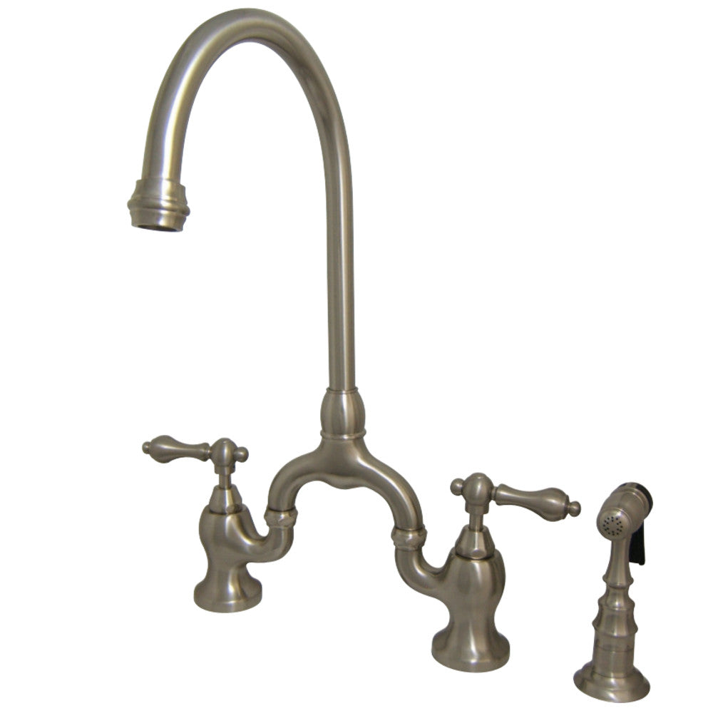 Kingston Brass KS7798ALBS English Country Kitchen Bridge Faucet with Brass Sprayer, Brushed Nickel - BNGBath