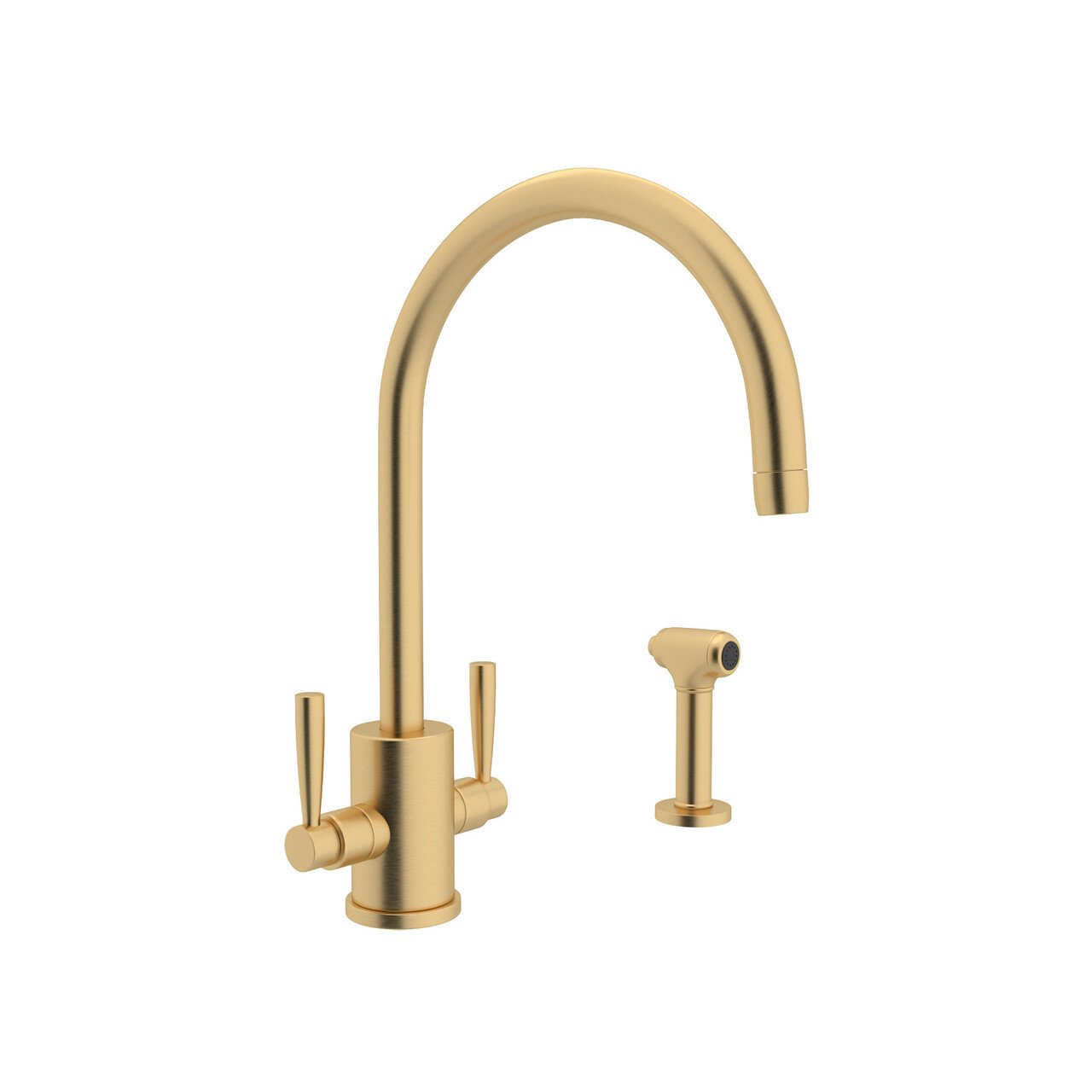 Perrin & Rowe Holborn Single Hole C Spout Kitchen Faucet with Round Body and Sidespray - BNGBath