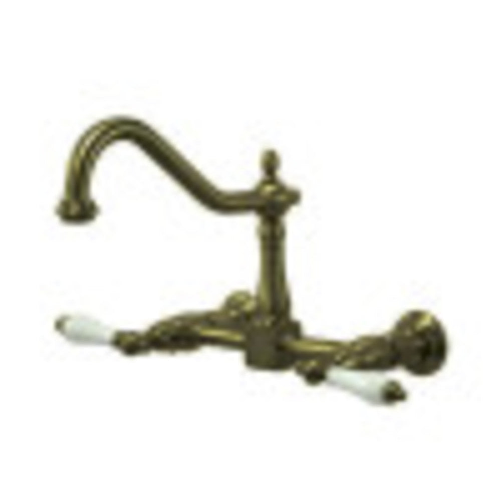 Kingston Brass KS1243PL Heritage Two-Handle Wall Mount Bridge Kitchen Faucet, Antique Brass - BNGBath