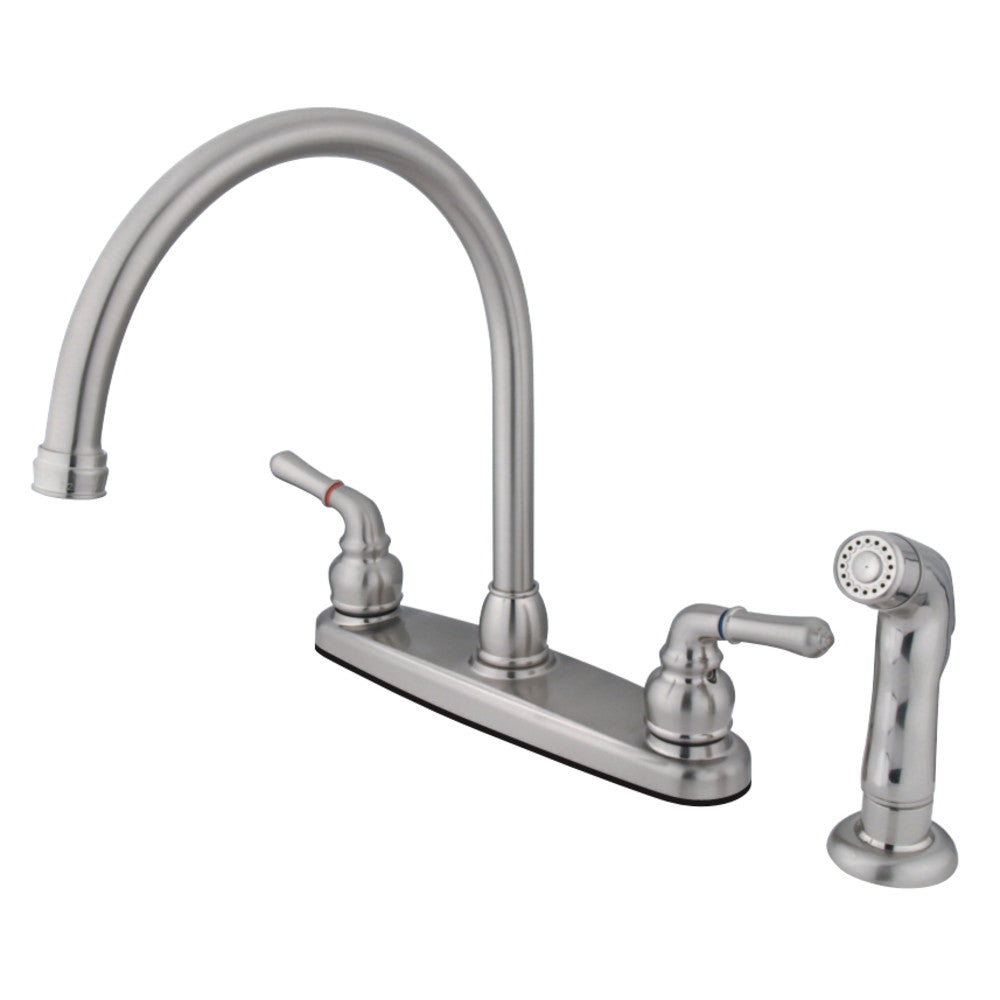 Kingston Brass FB798SP Magellan 8-Inch Centerset Kitchen Faucet with Sprayer, Brushed Nickel - BNGBath