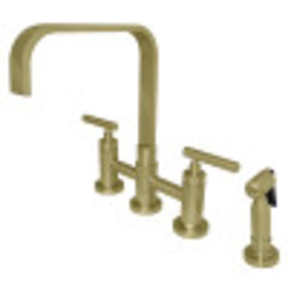 Kingston Brass KS8257CMLBS Manhattan 2-Handle Kitchen Faucet with Brass Side Sprayer, Brushed Brass - BNGBath