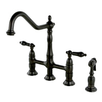 Thumbnail for Kingston Brass KS1275PKLBS Duchess Bridge Kitchen Faucet with Brass Sprayer, Oil Rubbed Bronze - BNGBath