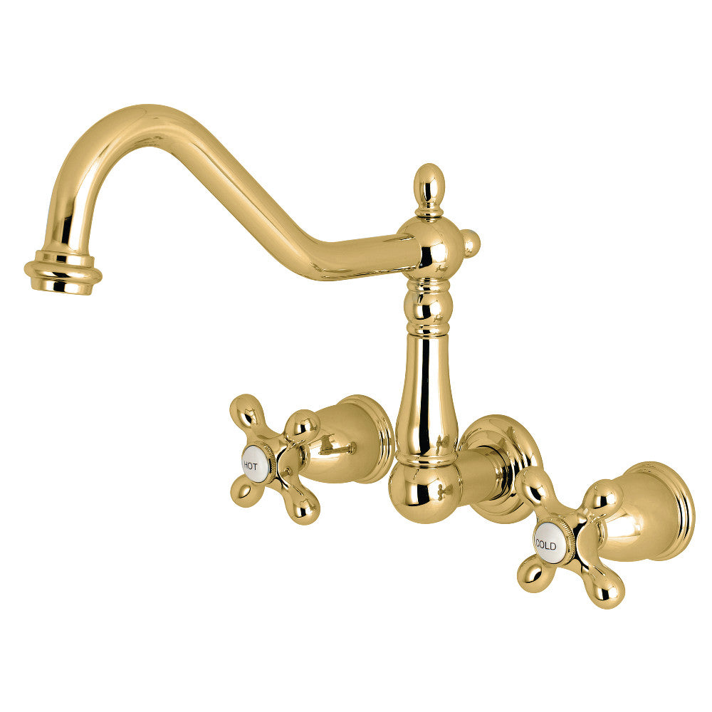 Kingston Brass KS1022AX Heritage Wall Mount Tub Faucet, Polished Brass - BNGBath