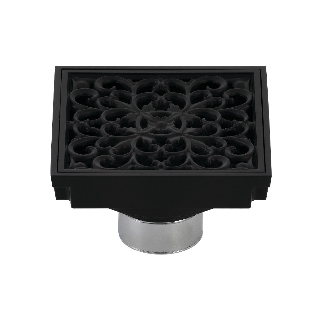 Kingston Brass BSF9771MB Watercourse Scroll 4" Square Grid Shower Drain, Matte Black - BNGBath