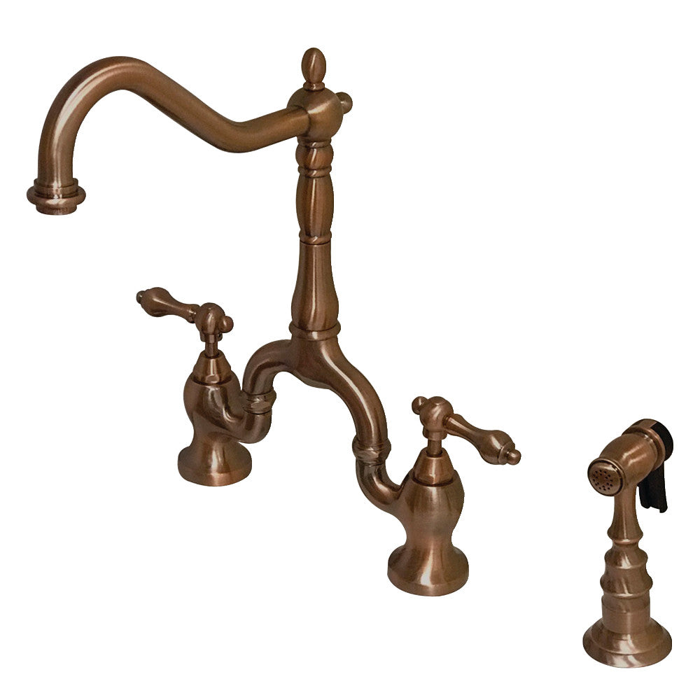 Kingston Brass KS775ALBSAC English Country Kitchen Bridge Faucet with Brass Sprayer, Antique Copper - BNGBath